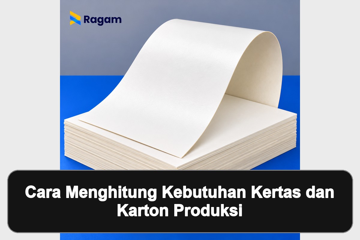 menghitung kebutuhan kertas dan karton: Gambar andalan bertema perhitungan kebutuhan kertas dan karton dengan panel hitam berisi judul artikel.