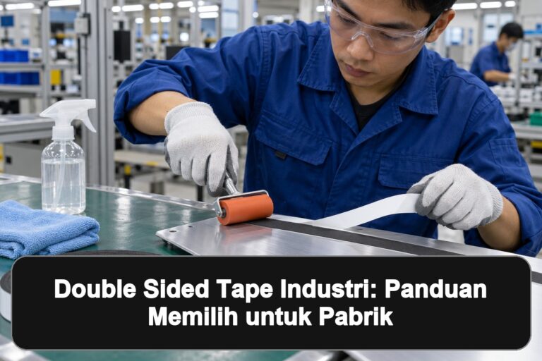 Double Sided Tape Industri: Panduan Memilih untuk Pabrik 14 double sided tape industri: Gambar andalan bertema double sided tape untuk kebutuhan pabrik dengan panel hitam berisi judul artikel.