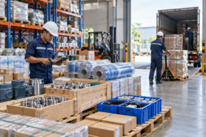 Proses konsolidasi dan pengiriman industrial supply ke fasilitas manufaktur