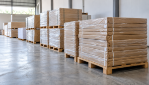 Jangan Asal Simpan, Ini Cara Menjaga Kondisi Kertas dan Karton di Gudang 2 Stok kertas dan karton dibungkus dan disimpan di atas palet