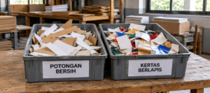 Wadah terpisah untuk potongan kertas bersih dan material berlapis