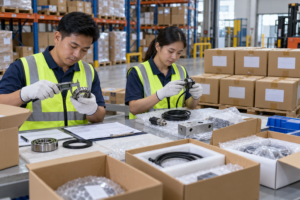Pemeriksaan komponen oleh supplier barang industri sebelum dikirim ke pabrik